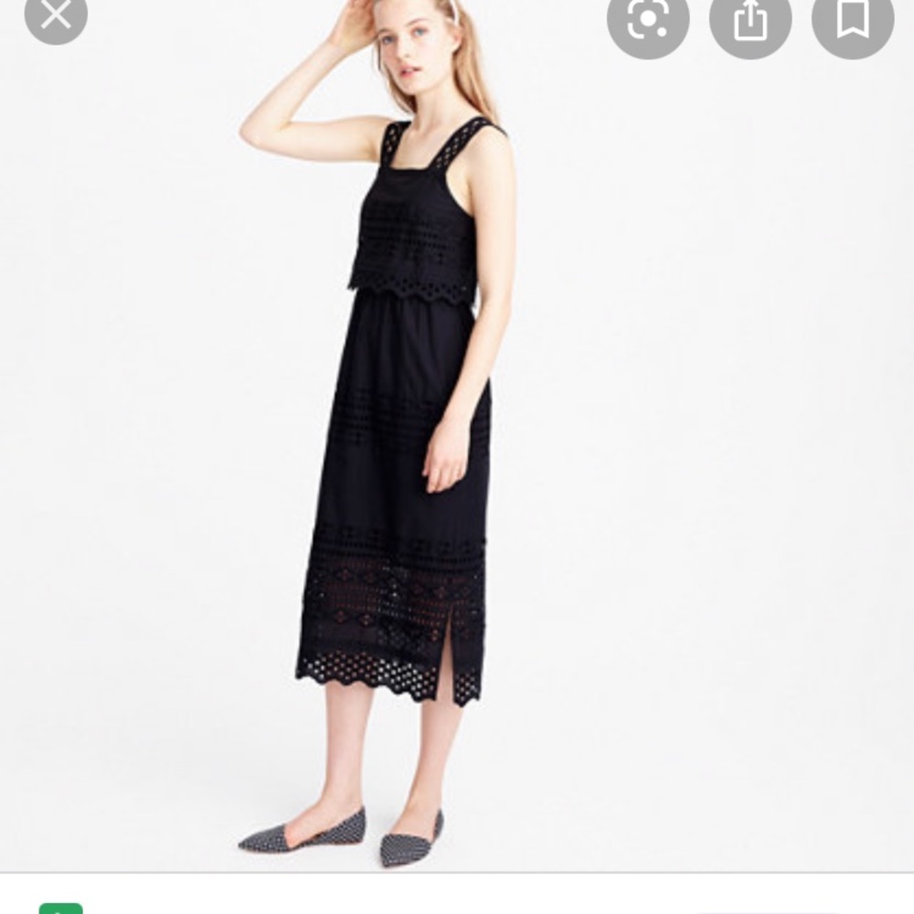 J. Crew tiered black eyelet midi dress